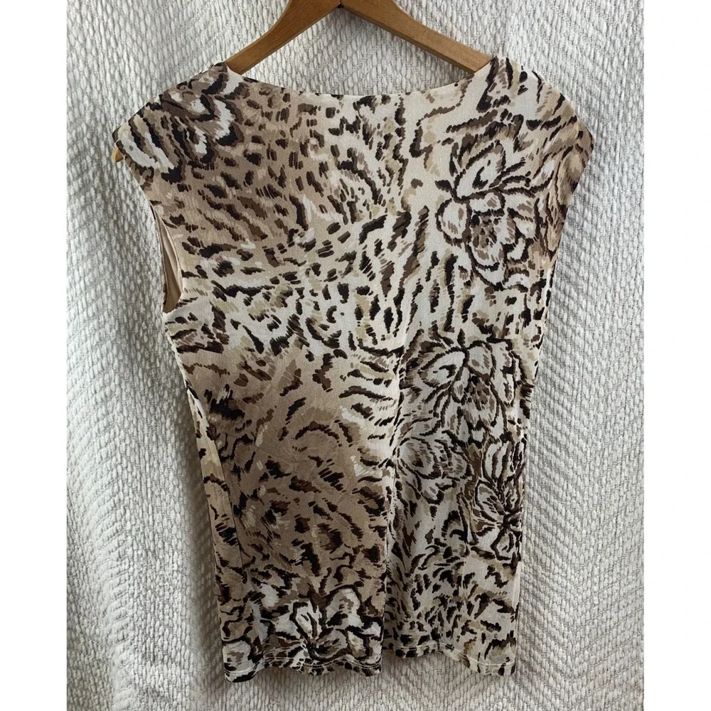 Dana Buchman Womens‎ S V-Neck Knot Front Shirt Tank Animal Floral Print Top Y2K